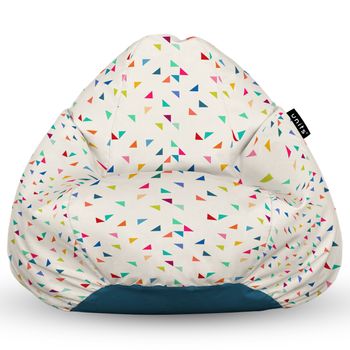 Fotoliu units puf (bean bag) tip para, impermeabil, cu maner, 80 x 90 x 68 cm, bej cu triunghiuri multicolore