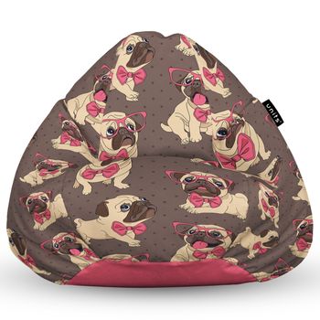 Fotoliu units puf (bean bag) tip para, impermeabil, cu maner, 80 x 90 x 68 cm, pugs cu ochelari