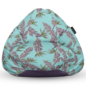 Fotoliu units puf (bean bag) tip para, impermeabil, cu maner, 80 x 90 x 68 cm, cian cu frunze gri