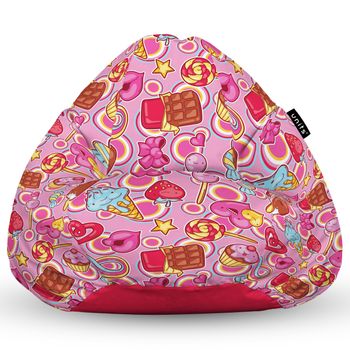 Fotoliu units puf (bean bag) tip para, impermeabil, cu maner, 80 x 90 x 68 cm, candies fundal roz