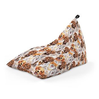 Fotoliu units puf (bean bag) tip lounge, impermeabil, cu maner, 155 x 83 x 65 cm, caini clasici maro si alb