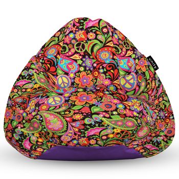Fotoliu units puf (bean bag) tip para, impermeabil, cu maner, 80 x 90 x 68 cm, hippie peace