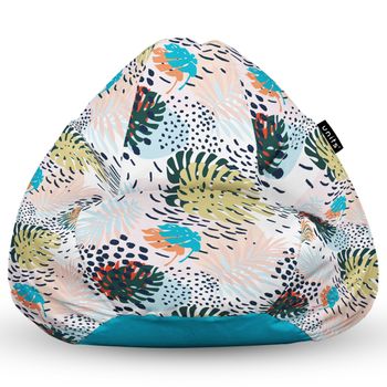 Fotoliu units puf (bean bag) tip para, impermeabil, cu maner, 80 x 90 x 68 cm, frunze multicolore