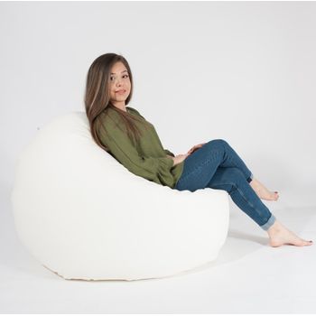 Fotoliu (mediu) relaxo xl - alb (piele eco) umplut cu perle polistiren (beanbag marca pufrelax)