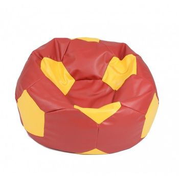 Fotoliu pentru copii (3-10 ani) minge telstar junior - red & yellow (piele eco) cu perle polistiren