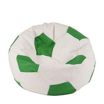 Fotoliu (mediu) minge telstar xl - white & green, marime: mediu-mare, puf tip minge, piele eco, ura: perle polistiren