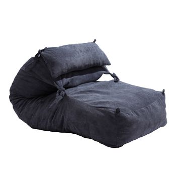 Fotoliu pufrelax yoga xl + perna - dusty blue (gama plush honey) umplut cu fulgi de burete memory mix®