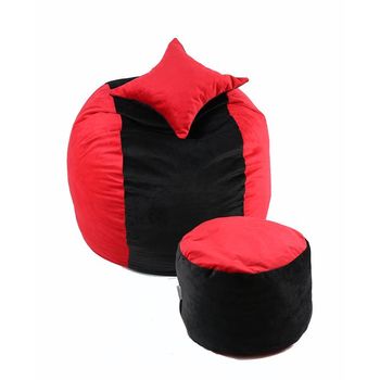 Set fotoliu puf pentru copii matusalem + otoman + perna decorativa - red & black cu fulgi de burete memory mix