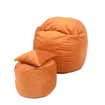 Set fotoliu puf pentru copii (5-16 ani) matusalem + otoman + perna decorativa - orange cu fulgi de burete memory mix