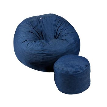 Set fotoliu puf matusalem + otoman - blue denim (gama savana) umplut cu fulgi de burete memory mix®