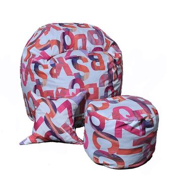 Set fotoliu puf pentru copii matusalem + otoman + perna decorativa - scarlet letters cu fulgi de burete memory mix