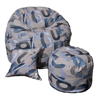 Set fotoliu puf pentru copii matusalem + otoman + perna decorativa - army scrabble cu fulgi de burete memory mix