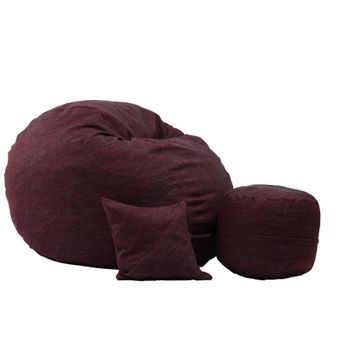 Fotoliu pufrelax set king size + otoman + perna decorativa - black wine ( rustic) umplut cu fulgi de burete memory mix