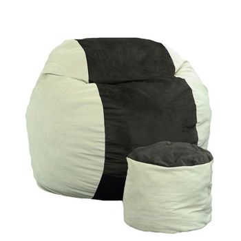 Set fotoliu puf pentru copii (5-16 ani) matusalem + otoman - beige & black velvet cu fulgi de burete memory mix