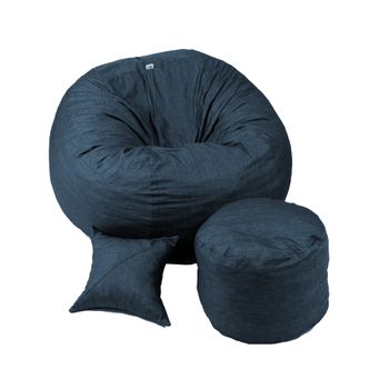 Set fotoliu king size+otoman+perna decorativa - denim husa detasabila, pat, cu fulgi de burete memory mix,
