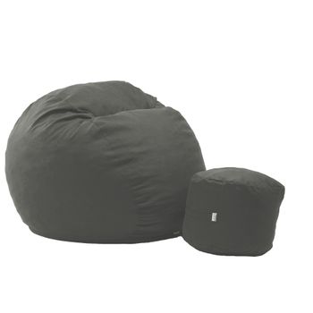 Set fotoliu puf king size xl + otoman - moon grey umplut cu fulgi de burete memory mix
