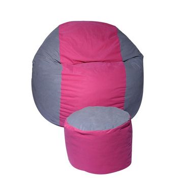 Set fotoliu puf pentru copii (5-16 ani) matusalem + otoman - pink stripe umplut cu fulgi de burete memory mix®