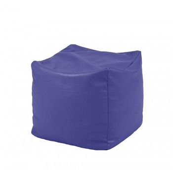 Fotoliu mic, taburet cub xl - indigo (piele eco) umplut cu perle polistiren,