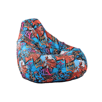 Fotoliu puf tip sac nirvana hobbit,street art,imprimat,pretabil si la exterior,umplut cu perle polistiren