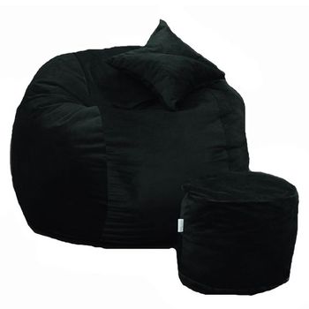 Set fotoliu puf king size + otoman + perna decorativa - black velvet (gama plush honey) cu fulgi de burete memory mix