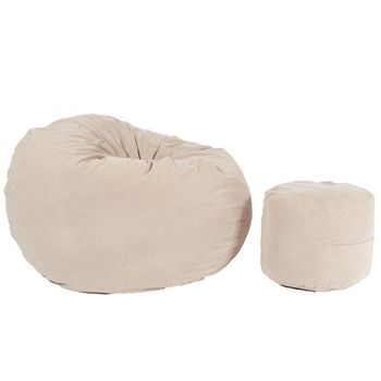 Set fotoliu puf pentru copii (5-16 ani) matusalem + otoman - beige (gama plush diamond) cu fulgi de burete memory mix