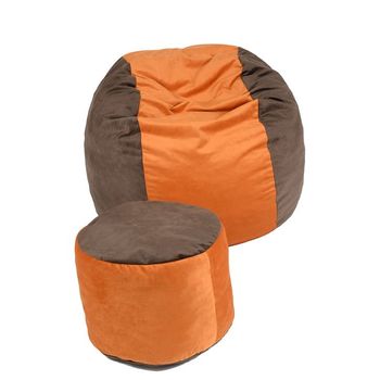 Set fotoliu puf pentru copii (5-16 ani) matusalem + otoman - orange & cinnamon cu fulgi de burete memory mix
