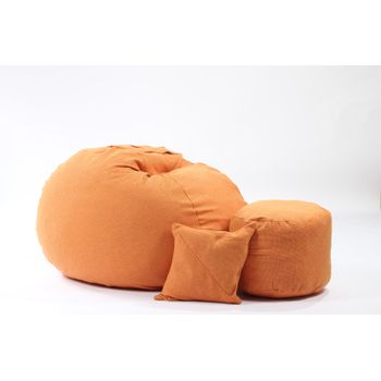 Set fotoliu puf pentru copii matusalem + otoman + perna decorativa - savana orange cu fulgi de burete memory mix