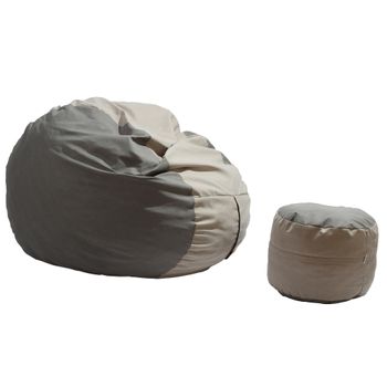 Fotoliu pufrelax king size + otoman - cream & light grey umplut cu fulgi de burete memory mix®