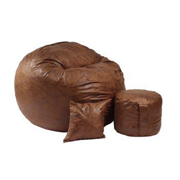 Set fotoliu pufrelax mare, king size otoman si perna decorativa, iced coffee, textil, cu fulgi de burete memory mix