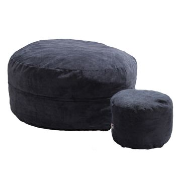 Set fotoliu puf king size xl + otoman - dusty blue (gama plush honey) umplut cu fulgi de burete memory mix®