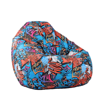 Fotoliu puf tip sac nirvana gigant, street art, imprimat, pretabil si la exterior, umplut cu perle polistiren