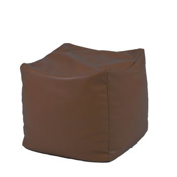 Fotoliu (mic) taburet cub - chocolate (piele eco) umplut cu perle polistiren (beanbag marca pufrelax)