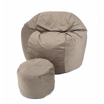 Set fotoliu puf king size + otoman - old oak (gama plush honey) umplut cu fulgi de burete memory mix®