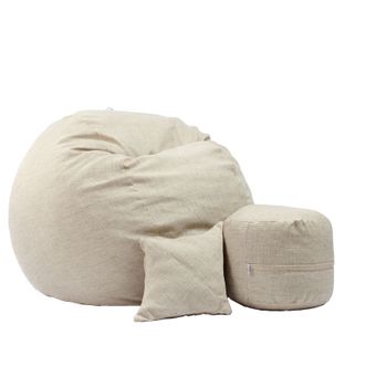 Fotoliu pufrelax set king size + otoman + perna decorativa - beige brulee ( rustic) cu fulgi de burete memory mix