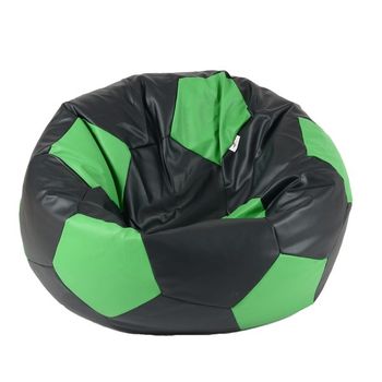 Fotoliu pentru copii (3-10 ani) minge telstar junior - black & green (piele eco) cu perle polistiren