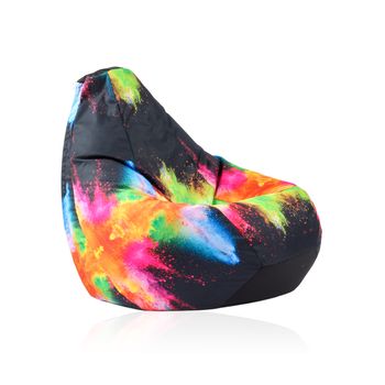 Fotoliu puf tip sac nirvana hobbit, colour festival, imprimat, pretabil si la exterior, umplut cu perle polistiren