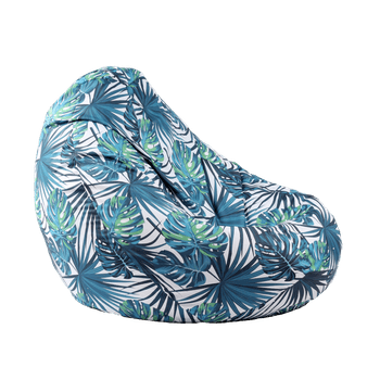 Fotoliu puf tip sac nirvana grande,frunze tropicale,imprimat,pretabil si la exterior,umplut cu perle polistiren