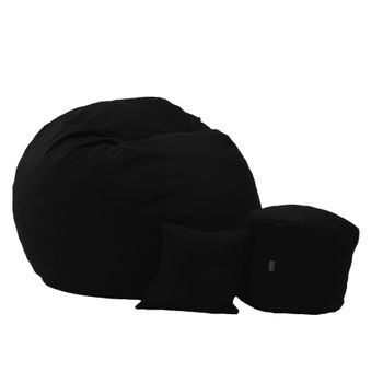 Fotoliu pufrelax king size + otoman + perna decorativa - eerie black umplut cu fulgi de burete memory mix