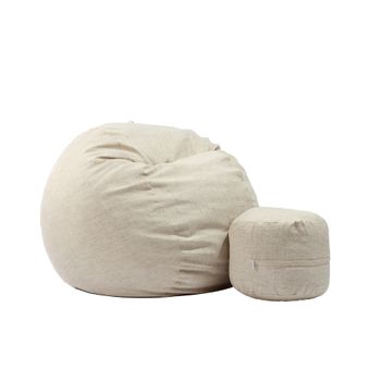 Fotoliu pufrelax set king size + otoman - beige brulee ( rustic) umplut cu fulgi de burete memory mix