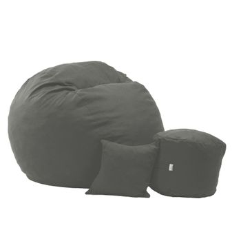 Set fotoliu puf king size xl + otoman + perna decorativa - moon grey umplut cu fulgi de burete memory mix