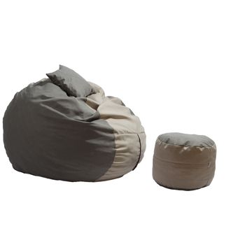 Fotoliu pufrelax king size + otoman + perna decorativa - cream & light grey ( rustic) cu fulgi de burete memory mix