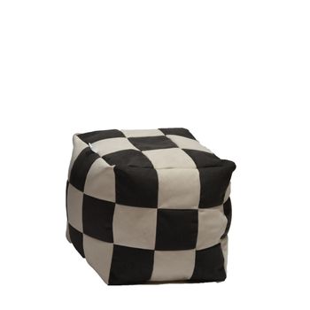 Fotoliu pufrelax taburet cub , - black & cream cu husa detasabila textila, umplut cu perle polistiren