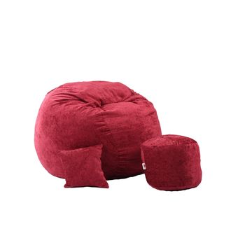 Set fotoliu puf matusalem,otoman si perna decorativa, sour cherry, rustic, mare, umplut cu fulgi de burete memory mix