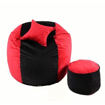 Set fotoliu king size+otoman+perna decorativa - red & black husa detasabila, pat, cu fulgi de burete memory mix
