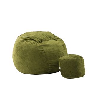 Fotoliu king size cu otoman, chelford green ( textil) umplut cu fulgi de burete memory mix