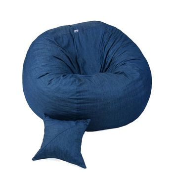 Set fotoliu puf king size + perna decorativa - blue denim (gama savana) umplut cu fulgi de burete memory mix®