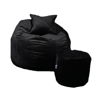 Set fotoliu puf pentru copii matusalem + otoman + perna decorativa - black velvet cu fulgi de burete memory mix