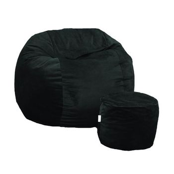 Set fotoliu puf king size + otoman - black velvet (gama plush honey) umplut cu fulgi de burete memory mix®