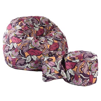 Fotoliu pufrelax king size, otoman si perna decorativa flower power ( textil), umplut cu fulgi de burete memory mix