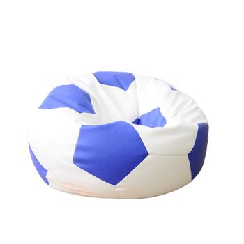 Fotoliu (mediu) minge telstar xl - blue & white (piele eco) umplut cu perle polistiren (fotoliu minge marca pufrelax)